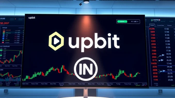 Upbit IN KRW trading pair announcement with Infinite (IN) token symbol on a digital exchange screen.