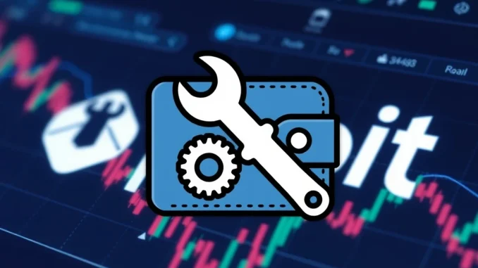 An illustration showing a digital wallet icon with a wrench, symbolizing Upbit wallet maintenance for Linea deposits and withdrawals.