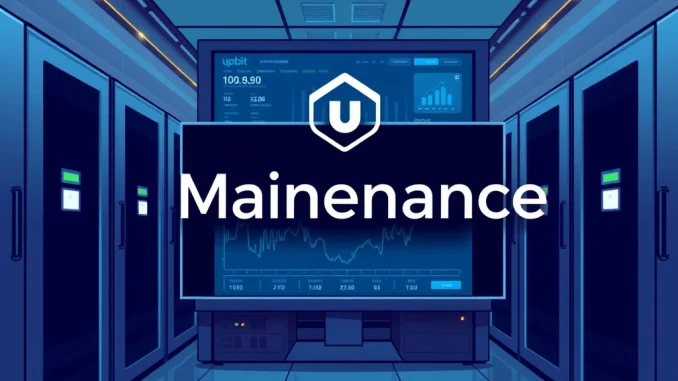 A visual representation of Upbit maintenance activity, showing a secure server room ensuring system stability for crypto exchange users.