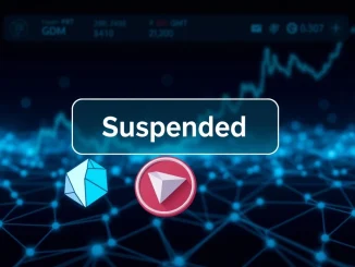 Upbit suspension notice on a digital screen, highlighting POL and GMT crypto assets during wallet maintenance.