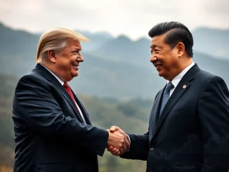 Former U.S. President Donald Trump and Chinese President Xi Jinping meeting, symbolizing the impact of US-China relations on global markets.