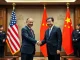 Diplomats shaking hands under US and China flags, symbolizing **US-China relations** and hopeful preparations for a crucial summit.