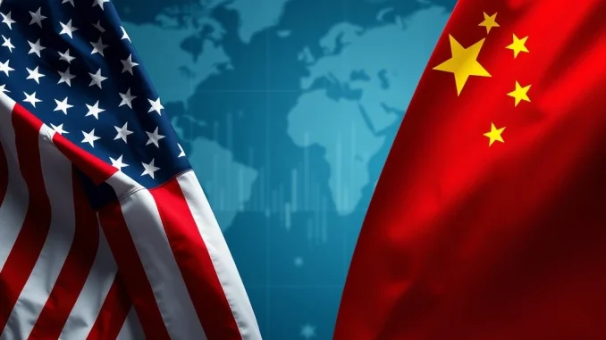 Depiction of US-China flags representing diplomatic talks, hinting at the global economic impact of the US-China summit on markets.