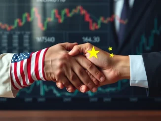 Flags of the US and China shaking hands, symbolizing the upcoming US-China trade deal and its impact on global stability.