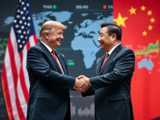 A crucial US China trade dialogue, symbolized by a diplomatic handshake between officials, highlighting ongoing economic relations.