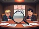 Illustration depicting Trump and Xi facing each other across a table, symbolizing the crucial US-China Trade Talks and impending tariff decisions.