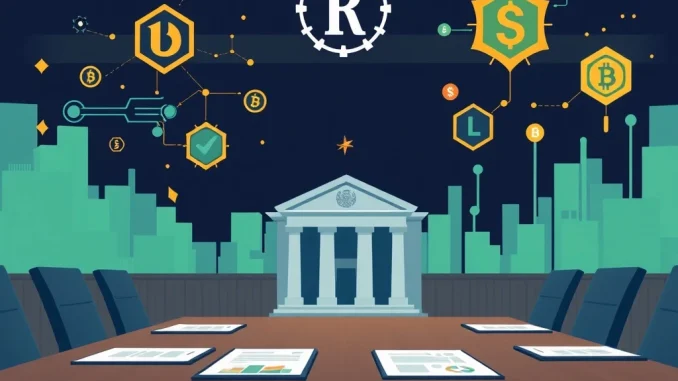 US Fed officials discussing stablecoins and tokenization at a financial innovation conference, highlighting future payment systems.