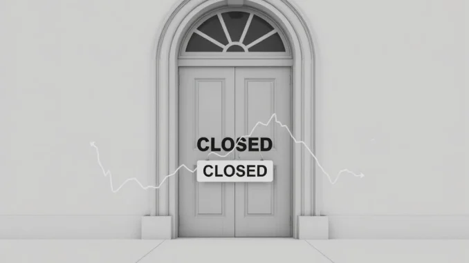 A 'Closed' sign on a government building door, symbolizing the halt of US jobless claims data during a government shutdown.