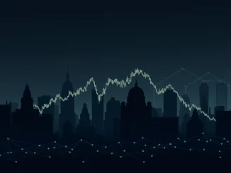 A visual representation of the US stock market downturn, showing red downward arrows and charts for S&P 500, Nasdaq, and Dow Jones, reflecting negative market performance.