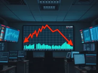 Graph showing the US stock market decline, with red arrows pointing downwards, symbolizing S&P 500, Nasdaq, and Dow Jones closing lower.