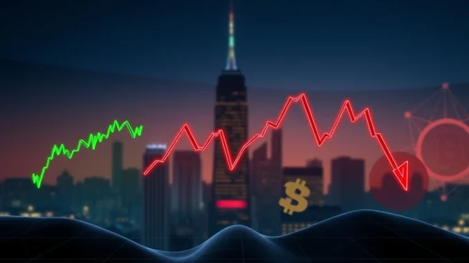 Digital charts illustrating the mixed opening of the **US stock market**, with S&P 500 rising while Nasdaq and Dow Jones fall.