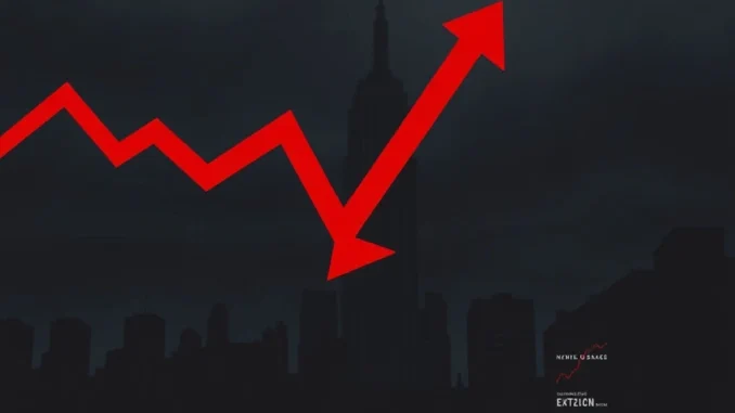 A financial chart displaying a sharp decline in the US stock market, illustrating current market volatility and investor concern.