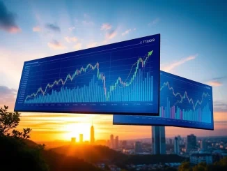 Digital screens displaying rising US stock market charts, reflecting positive market sentiment and economic optimism.