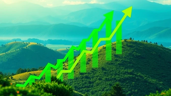 A dynamic upward arrow graphic superimposed over stock market ticker symbols, symbolizing the strong US stock market rally and investor confidence.