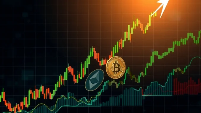 Charts illustrating US stock market gains and crypto market correlation, reflecting positive investor sentiment.