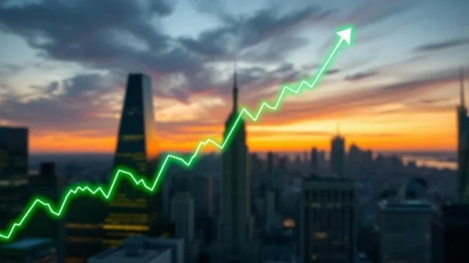 Chart showing US stocks surging, reflecting strong opening gains for the S&P 500, Nasdaq, and Dow Jones.