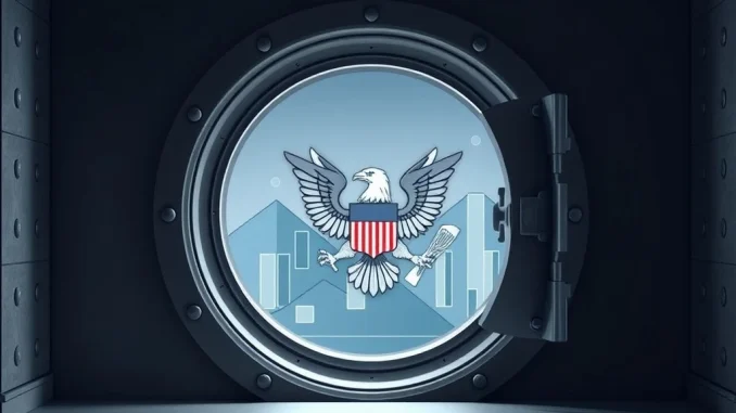 A U.S. Treasury seal on a formidable vault door, symbolizing the government's commitment to ensuring **market stability**.