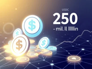 Visualizing a significant USDC minting event, representing 250 million digital dollars entering the crypto stablecoin market.