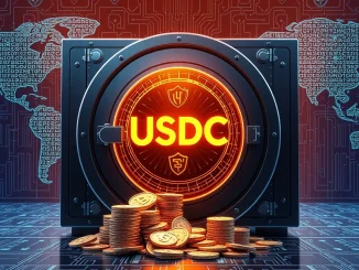 Illustrating the significant 250 million USDC minting event, showing digital currency flowing into a treasury, highlighting stablecoin growth.