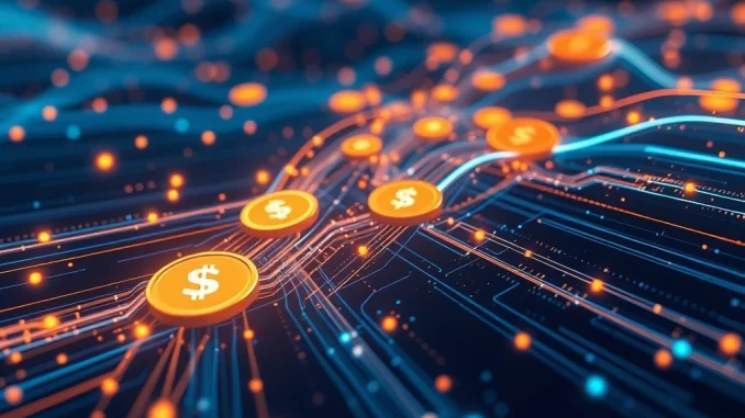 Visualizing a significant $750M USDC Solana mint, enhancing crypto liquidity and stablecoin growth.