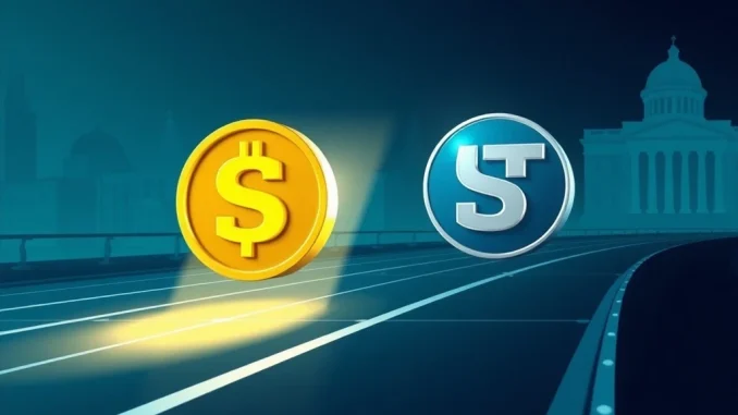 Visualizing USDC's growing influence challenging USDT's stablecoin dominance in the crypto market.