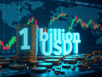 A visual representation of 1 billion USDT minting, showing digital assets flowing into the crypto market, highlighting the significance of this Tether stablecoin event.