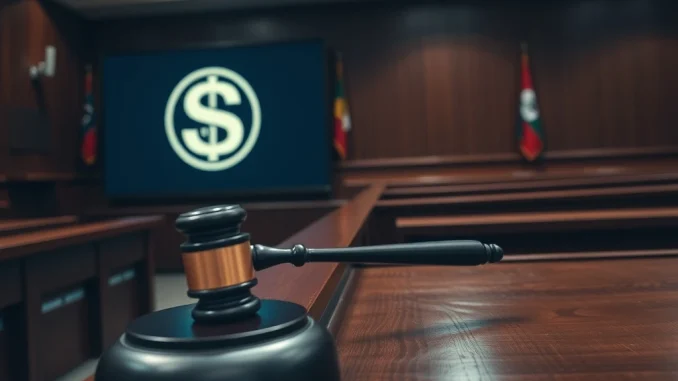 A gavel on a courtroom bench, symbolizing legal consequences for illegal USDT sales in South Korea.