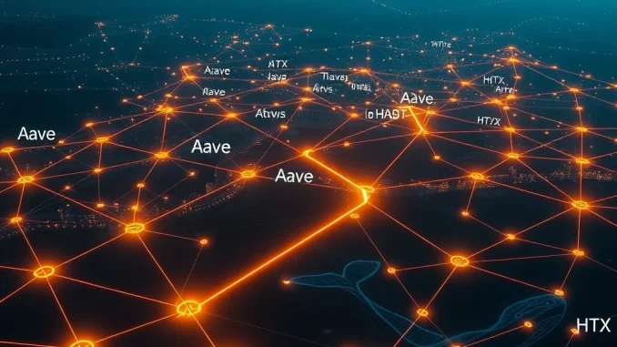 Massive USDT Transfer: $1.2 Billion Shift from Aave to HTX Sparks Market Interest Visualizing a massive USDT transfer between Aave and HTX, symbolizing significant blockchain activity and a major stablecoin movement.