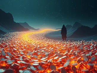 An abstract depiction of a massive USDT transfer from Binance, highlighting the $242 million crypto whale movement to an unknown wallet.