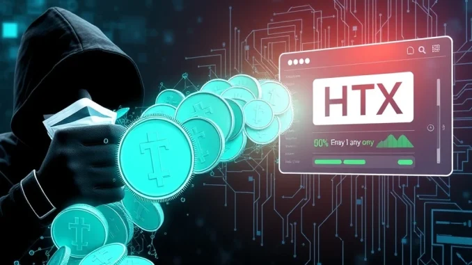 Visualizing a substantial USDT transfer of $300 million flowing into the HTX exchange, symbolizing a major cryptocurrency movement.