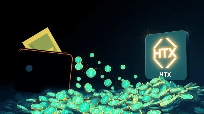 A digital whale representing a significant USDT transfer to HTX exchange, highlighting major crypto market movements.