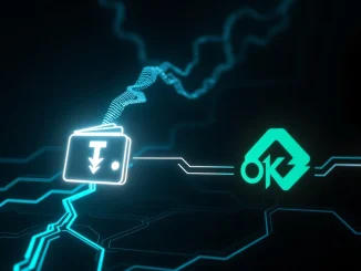 Digital whale representing a massive USDT transfer of $210 million to the OKX exchange, symbolizing significant crypto market activity.