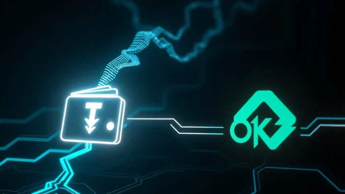 Digital whale representing a massive USDT transfer of $210 million to the OKX exchange, symbolizing significant crypto market activity.