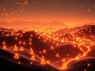 A visual representation of UXLINK's impressive user growth, depicting a network of interconnected users within a vibrant Web3 social platform.