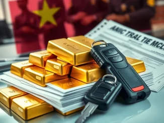Vietnamese crypto fraud assets seized, including gold and real estate, symbolizing legal action against financial crime.