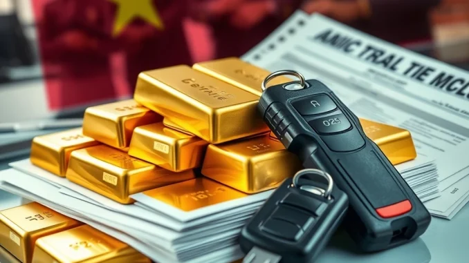 Vietnamese crypto fraud assets seized, including gold and real estate, symbolizing legal action against financial crime.
