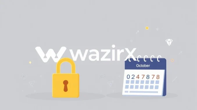 Illustration of **WazirX** logo alongside a calendar highlighting October, symbolizing the Indian cryptocurrency exchange's anticipated return to operations after a security incident.