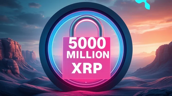 Visualizing 500 million XRP tokens securely locked in Ripple's escrow, signifying stability and controlled supply.