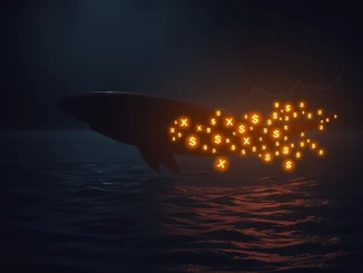 A massive digital whale selling XRP tokens, symbolizing significant XRP whales' token sales in the cryptocurrency market.