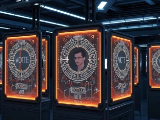 Visualizing **zero-knowledge technology** protecting **secret ballots** in a secure, digital voting system, embodying Vitalik Buterin's vision for enhanced privacy.