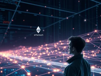 Vitalik Buterin observing a dynamic visual representation of Brevis's Pico Prism technology, highlighting its revolutionary impact on ZK-EVMs and real-time Ethereum verification.