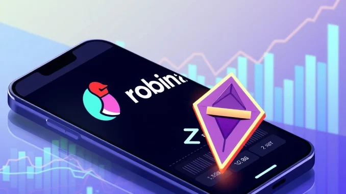 The Robinhood app interface displaying ZORA crypto trading options, symbolizing the new Robinhood ZORA listing for spot trading.