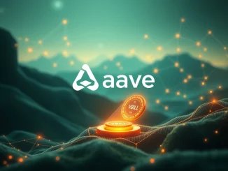 Digital representation of Aave Horizon's platform, showing VanEck's VBILL treasury token being used as collateral for institutional DeFi lending.