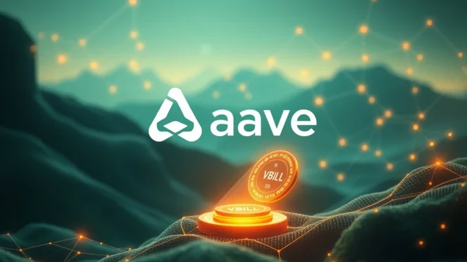 Digital representation of Aave Horizon's platform, showing VanEck's VBILL treasury token being used as collateral for institutional DeFi lending.