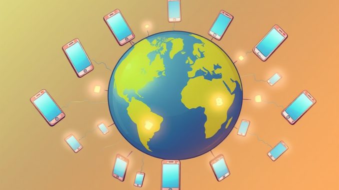 A network of smartphones collaborating to form a powerful decentralized computing cloud, illustrating Acurast's innovative approach.