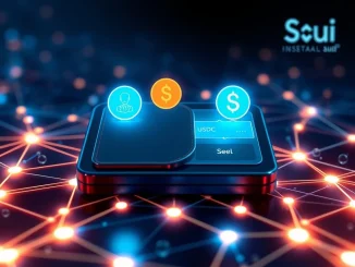 Depicts the future of AI agent payments on Sui, showing secure and instant USDC stablecoin transactions through Beep's innovative protocol.