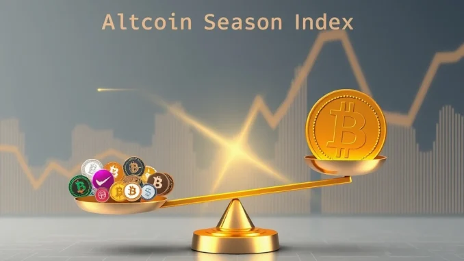 A visual representation of the **Altcoin Season Index** declining, indicating a shift in **crypto market trends** towards Bitcoin dominance.