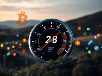 A digital gauge showing the Altcoin Season Index at 28, illustrating current altcoin performance relative to Bitcoin.