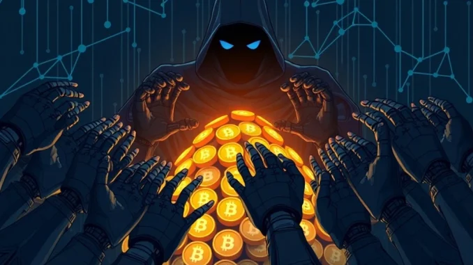 Illustration depicting a Sybil attack on the Apriori airdrop, with multiple identical hands grabbing APR tokens, highlighting crypto airdrop criticism.