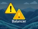A warning sign over the Balancer (BAL) logo, symbolizing the crypto investment warning issued by Bithumb and Coinone due to security concerns.